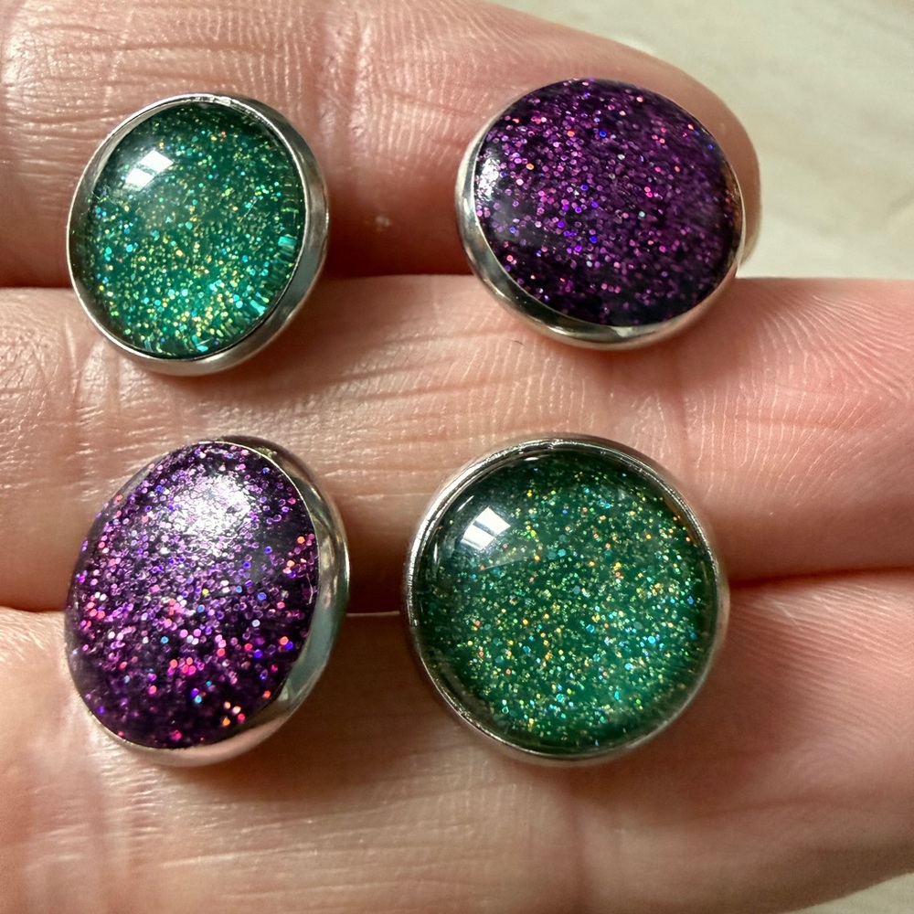 Glitter handmade earrings  - Green and Purple